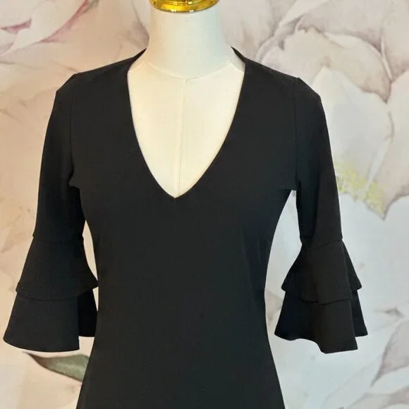The Vanity Room Black Women's V-Neck Dress with Ruffled Sleeves Small - Picture 8 of 10